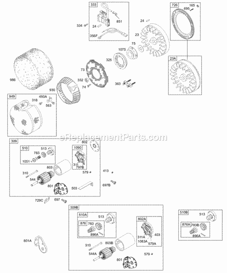 Electric Starter Flywheel Rewind Guard Diagram and Parts List for  Briggs and Stratton Engine
